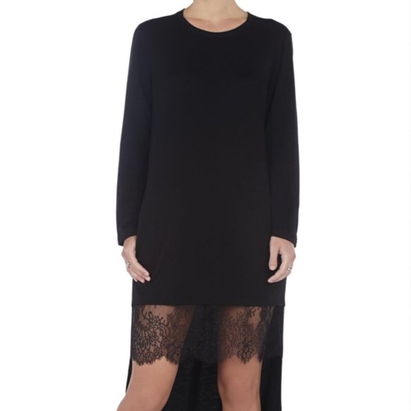 BCBGMaxAzria Dresses & Skirts - BCBG Maxazria BRAIDEY Black Hi-Lo Lace Trim Dress